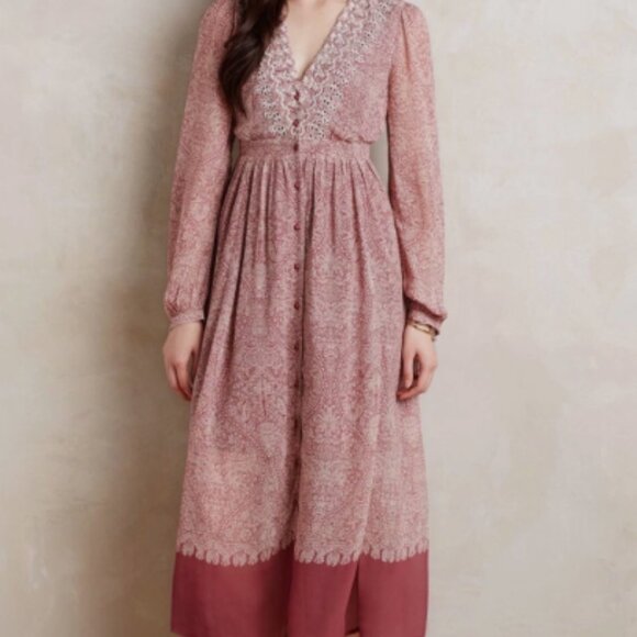 Anthropologie Floreat Kalala Peasant Maxi Dress Ladies 2 Embroidered Peasant - Picture 6 of 7